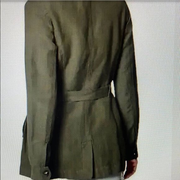 J.Jill Caraway Linen Blend Olive Pockets Utility Cargo Safari Jacket Size LP - Picture 3 of 16